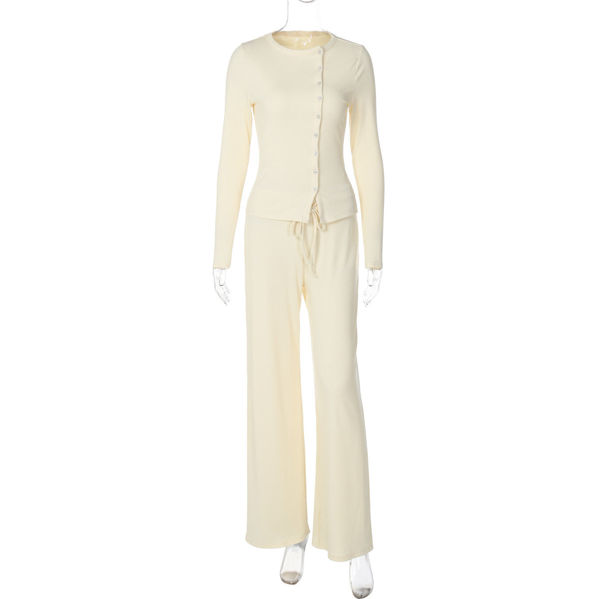 Cardigan Long-sleeved Top Casual Lace Up Trousers Two-piece Set