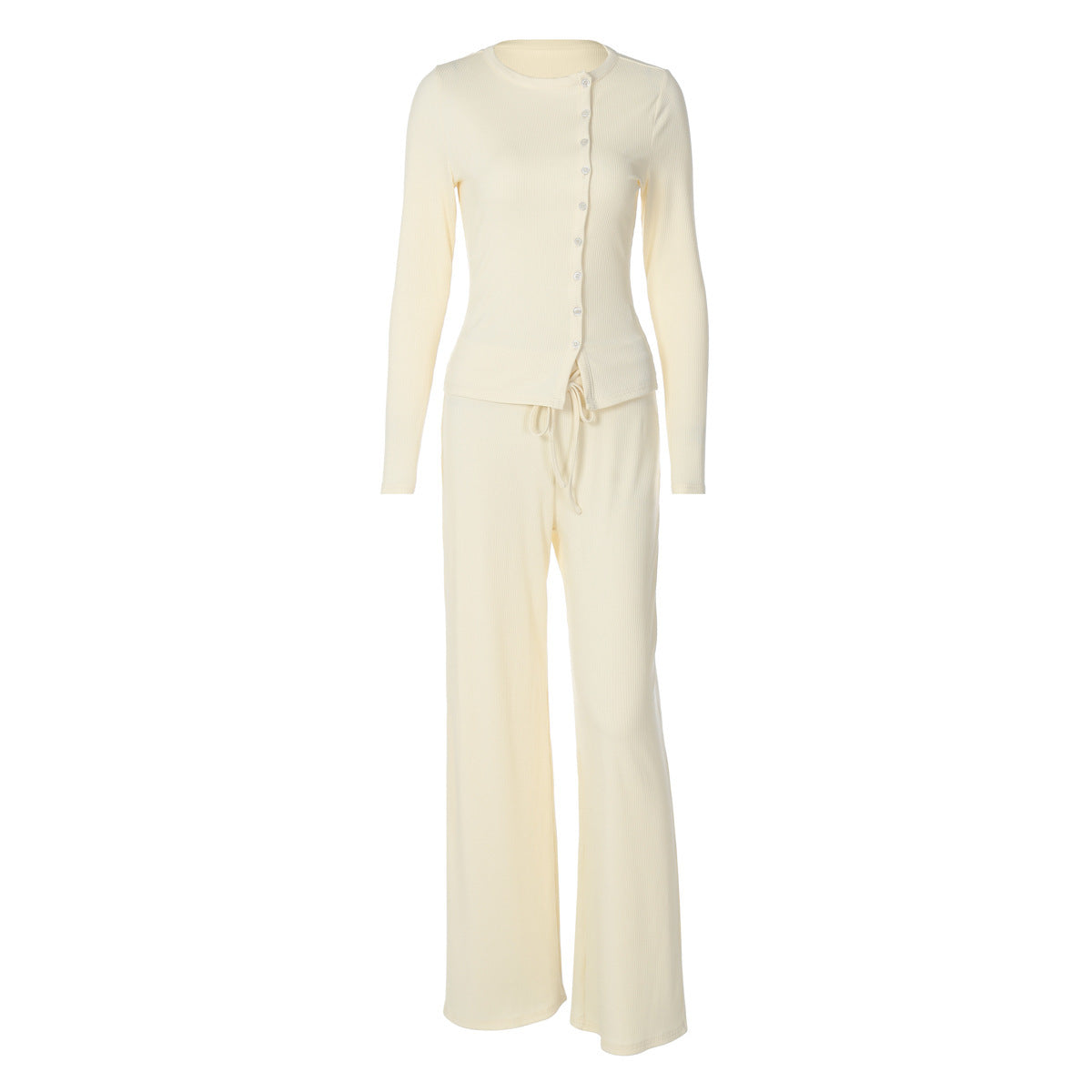 Cardigan Long-sleeved Top Casual Lace Up Trousers Two-piece Set